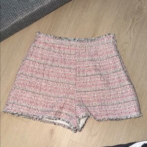 Cinq a Sept Pink Tweed High Waist Shorts